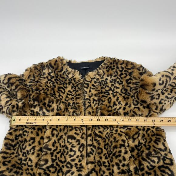 ELYSE WALKER Leopard Faux Fur Cropped Jacket Size S Open Front Lined Elysewalker - Picture 6 of 7